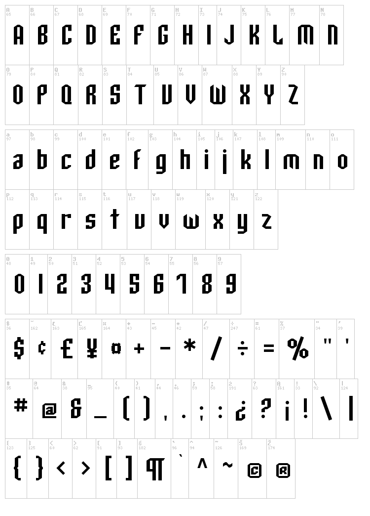 SF Archery Black font map